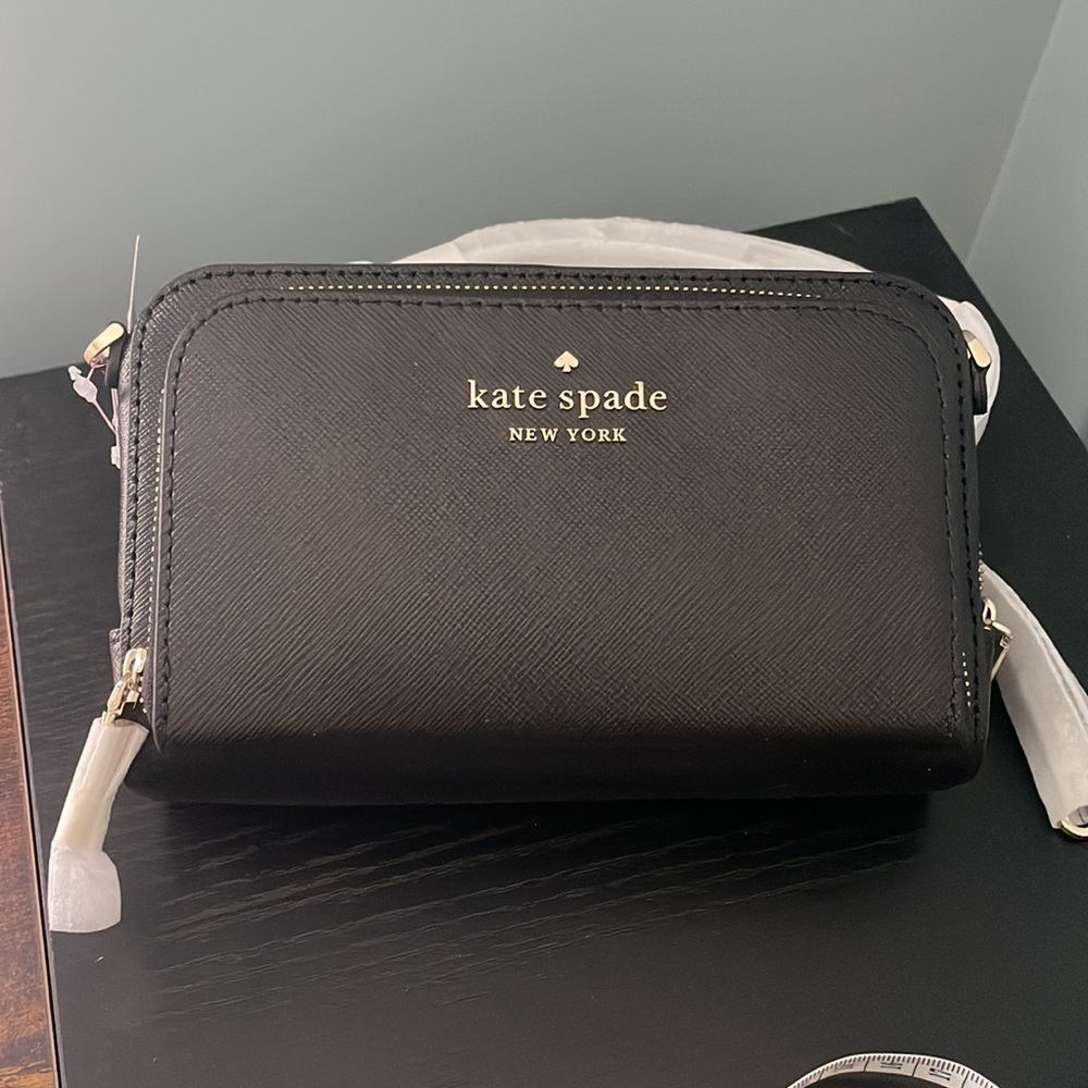 Kate Spade Staci Dual Zip Around Leather Crossbody Black NWT Purse Bag